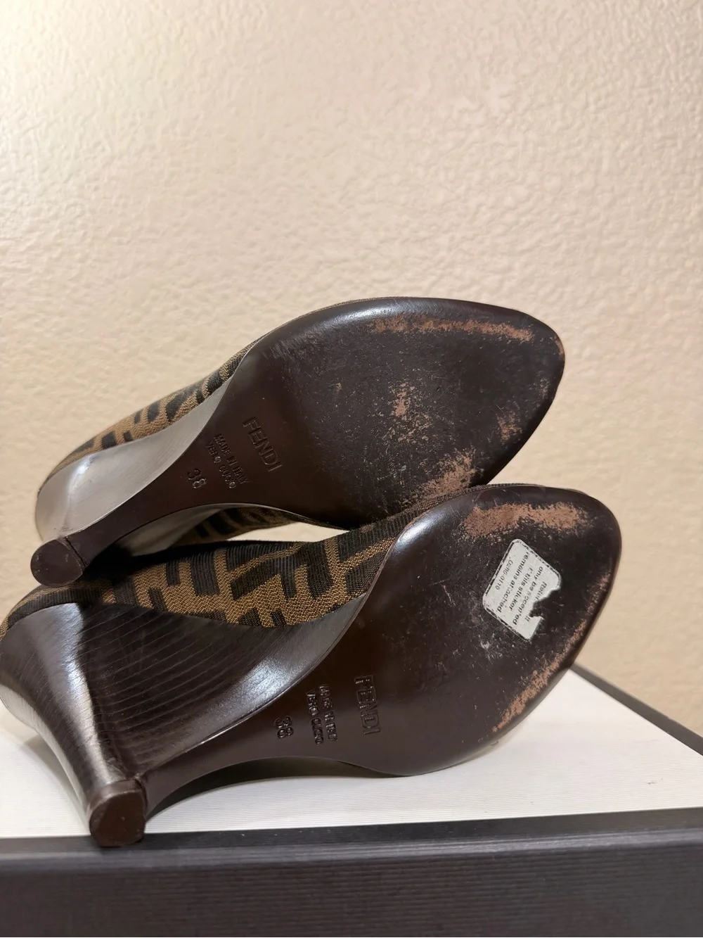 Fendi Brown Monogram Peep-Toe Heels size 38/ 8 in excellent condition